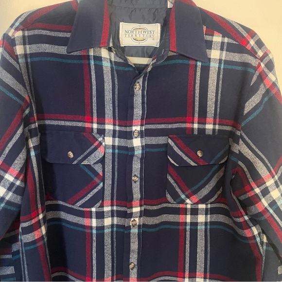 Northwest Territory men’s blue/red/white plaid button down long sleeve shirt  M - Picture 3 of 5